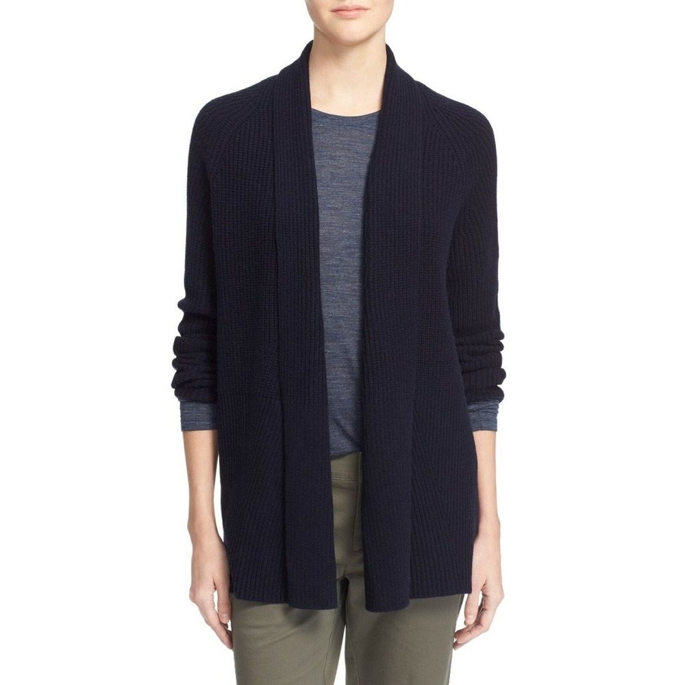 Vince Ribbed Wool Cashmere Open Front Shawl Collar Cardigan Sweater Sz S